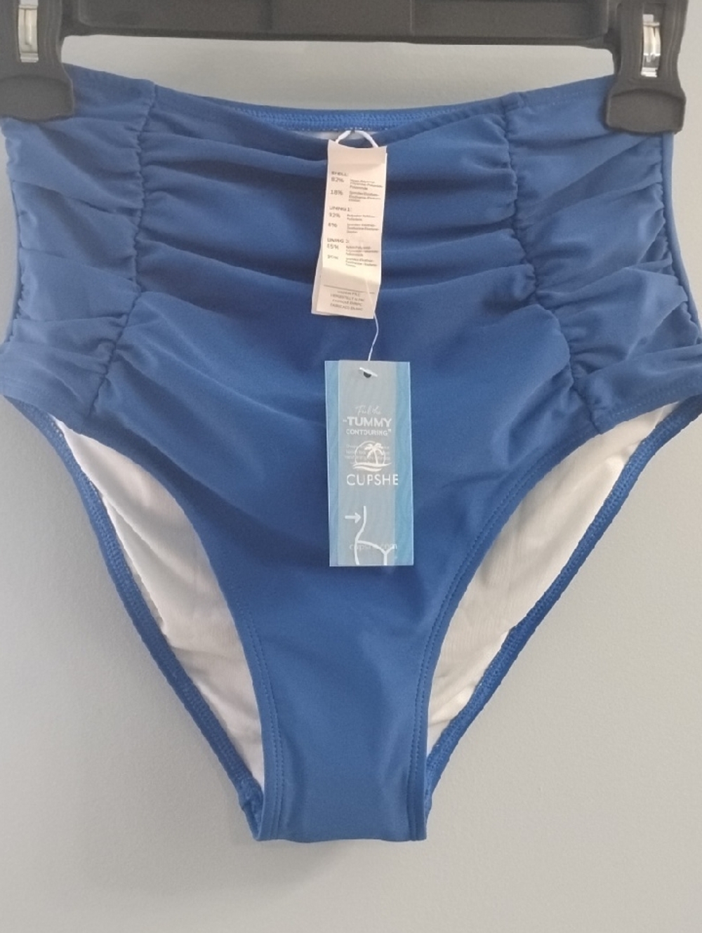 NWT Cupshe Blue High-Waist Ruched Tummy Control Bottom Size Small